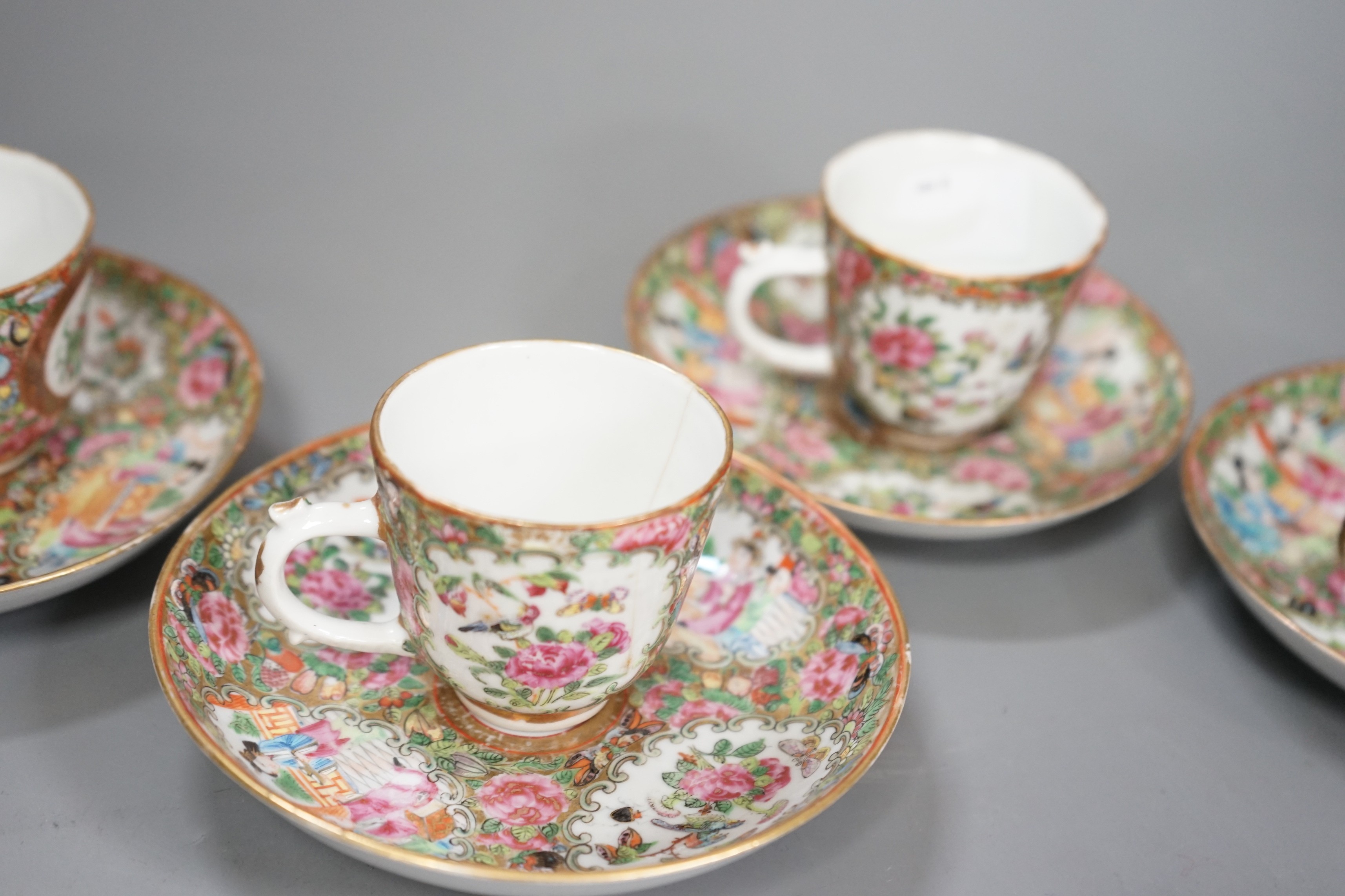 A set of four 19th century Chinese famille rose coffee cups and saucers